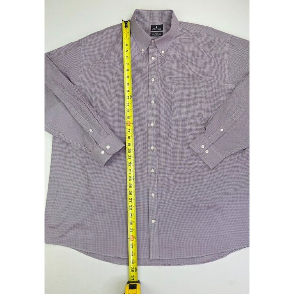 Stafford Big Size 19 36-37 Burgundy White Houndstooth Wrinkle Free Oxford Shirt - Picture 7 of 7